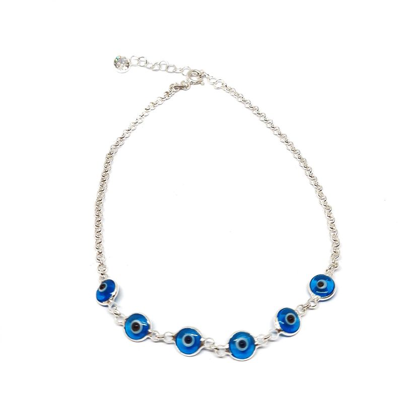 ANDREA COGGIOLA JOYAS - Tobillera Ojos Turcos Plata Fina 925
