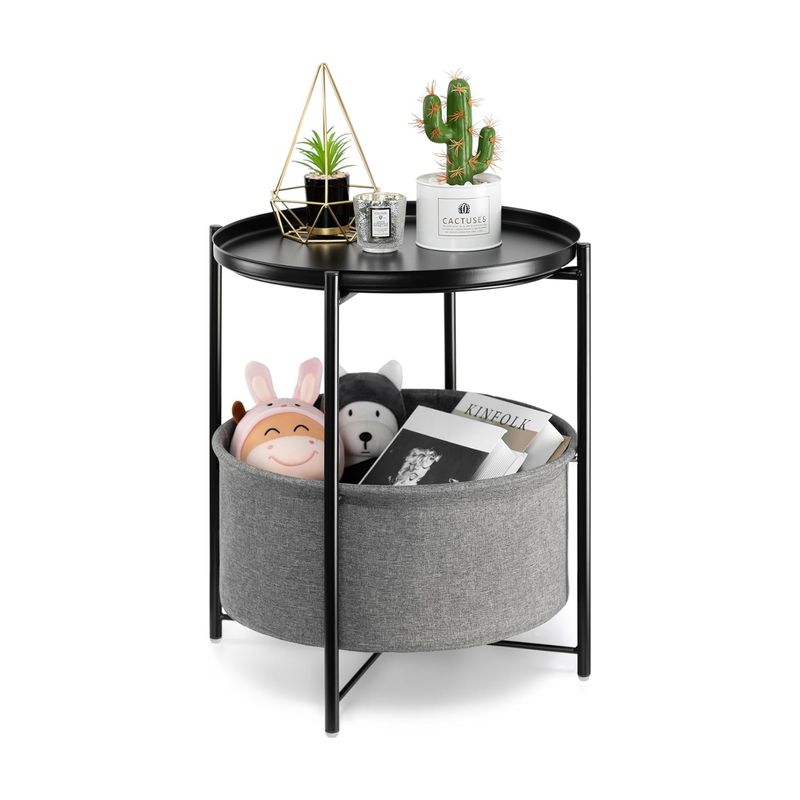 SANTU HOME & DECO - Mesa Auxiliar Redonda con Canasta Negro