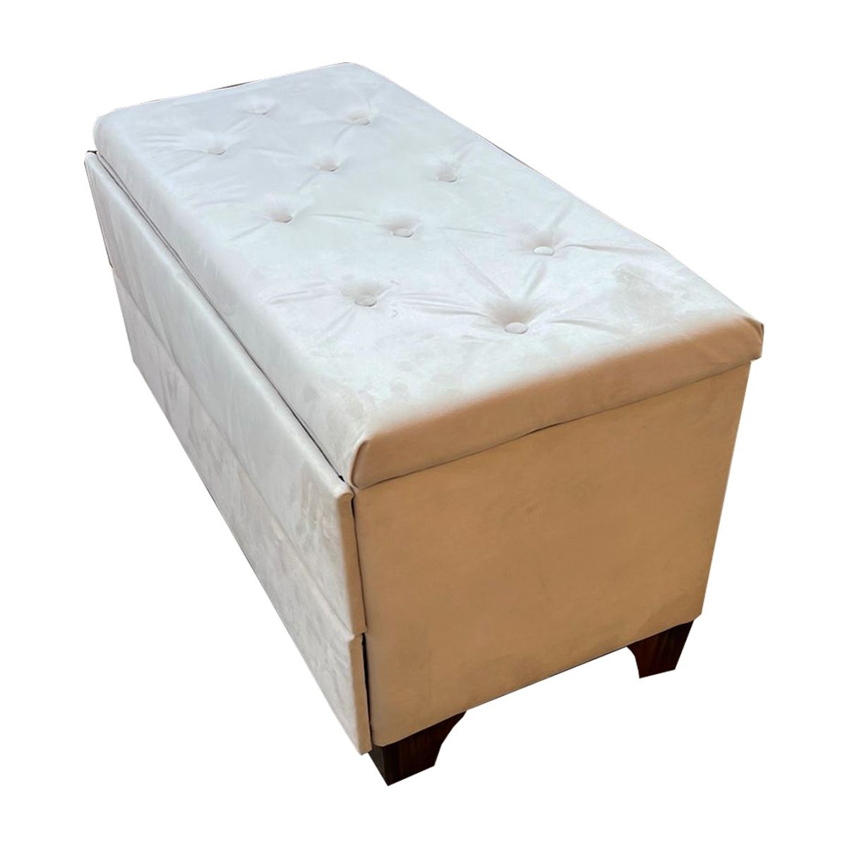 MUEBLES HVM - Banqueta Baul Zapatero Beige Felpa Pmadera