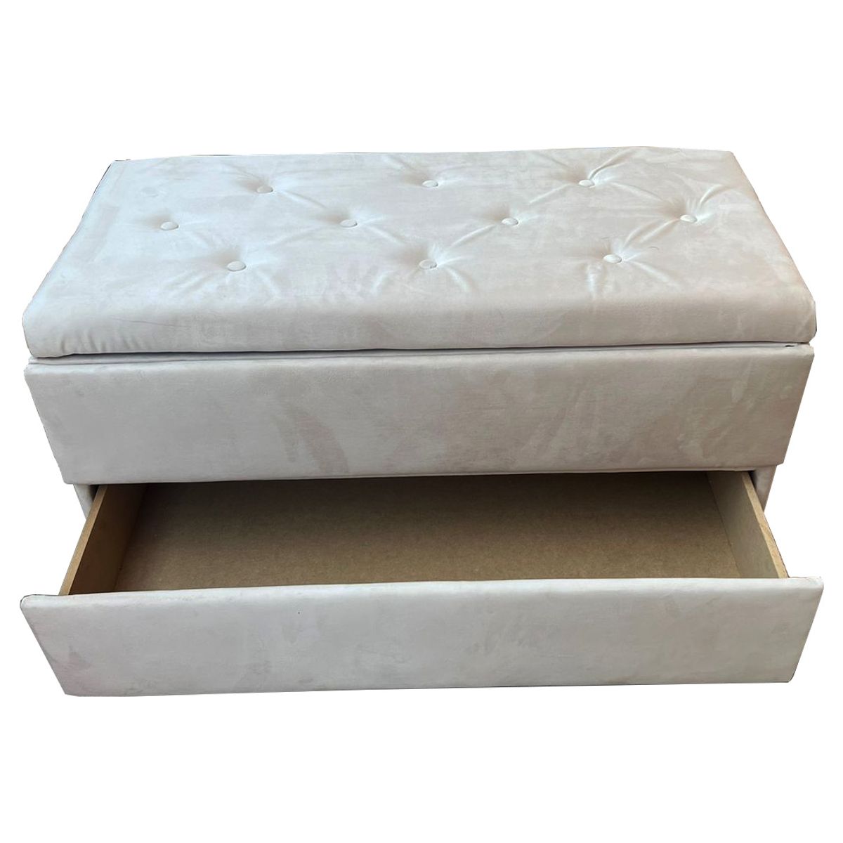 MUEBLES HVM - Banqueta Baul Zapatero Beige Felpa Pmadera