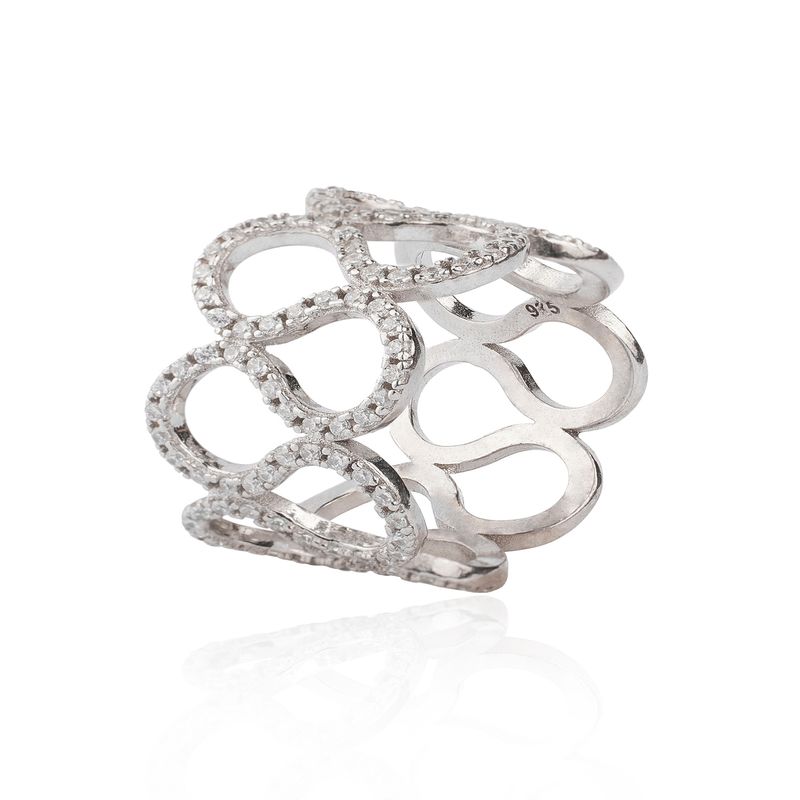 JB JOYAS BARON - Anillo de Plata Esterlina 925 Ondas Circon