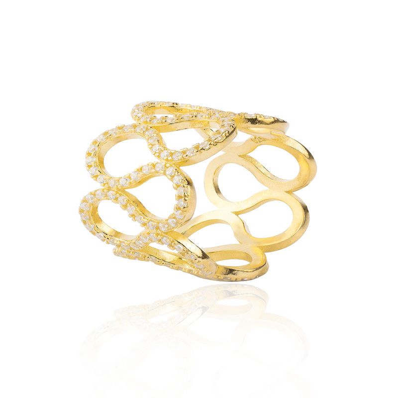 JB JOYAS BARON - Anillo de Plata Esterlina 925 Ondas Circon Revestido en Oro 18kt
