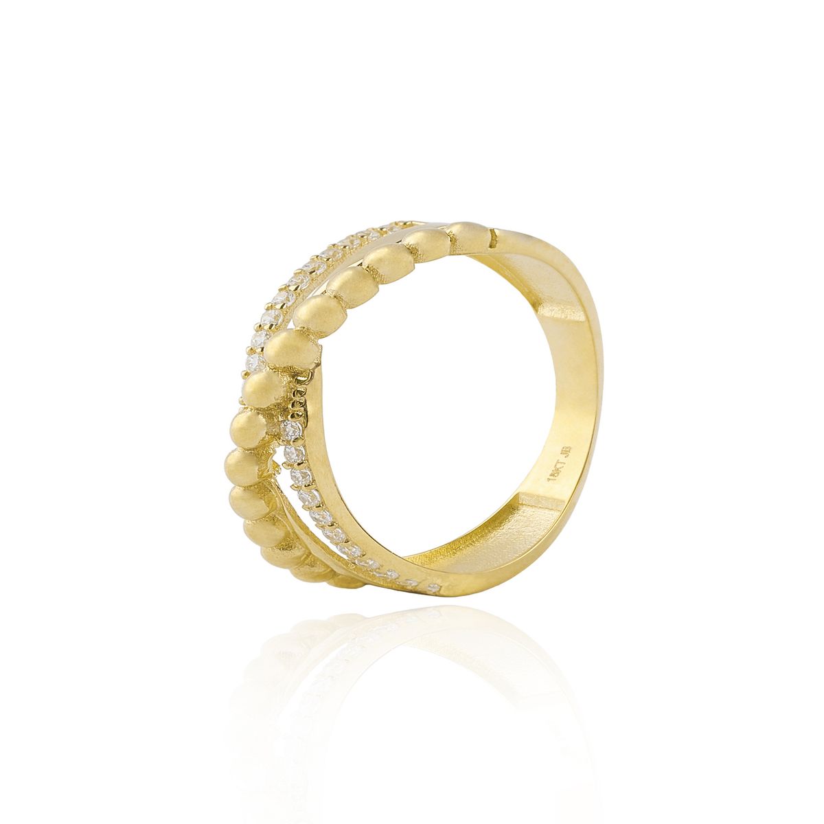 JB JOYAS BARON - Anillo de oro  18kt Circón cruzado bolitas