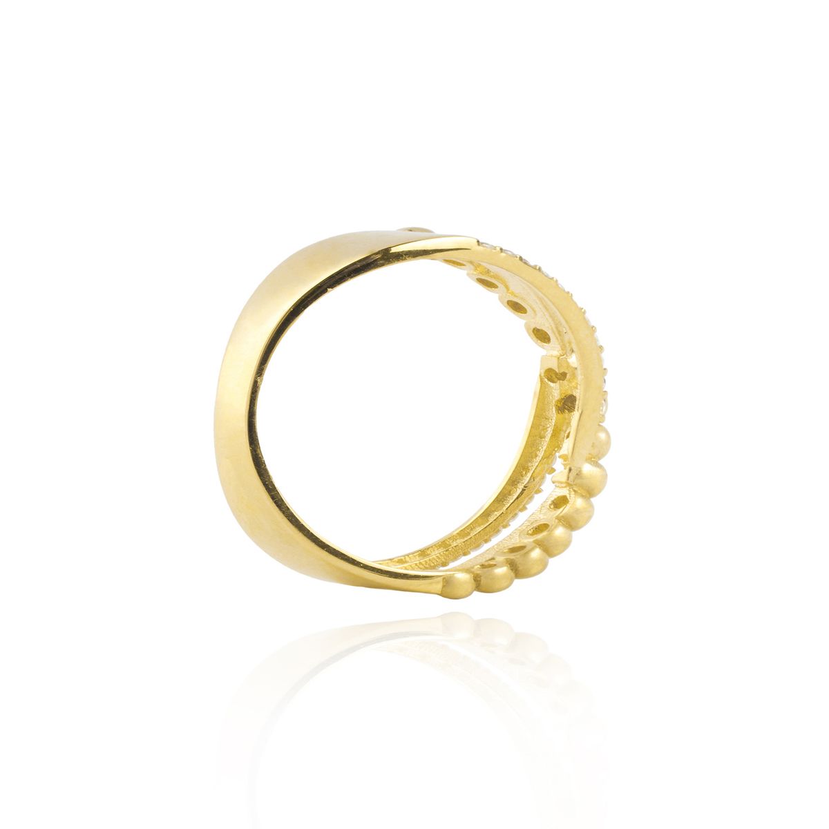 JB JOYAS BARON - Anillo de oro  18kt Circón cruzado bolitas