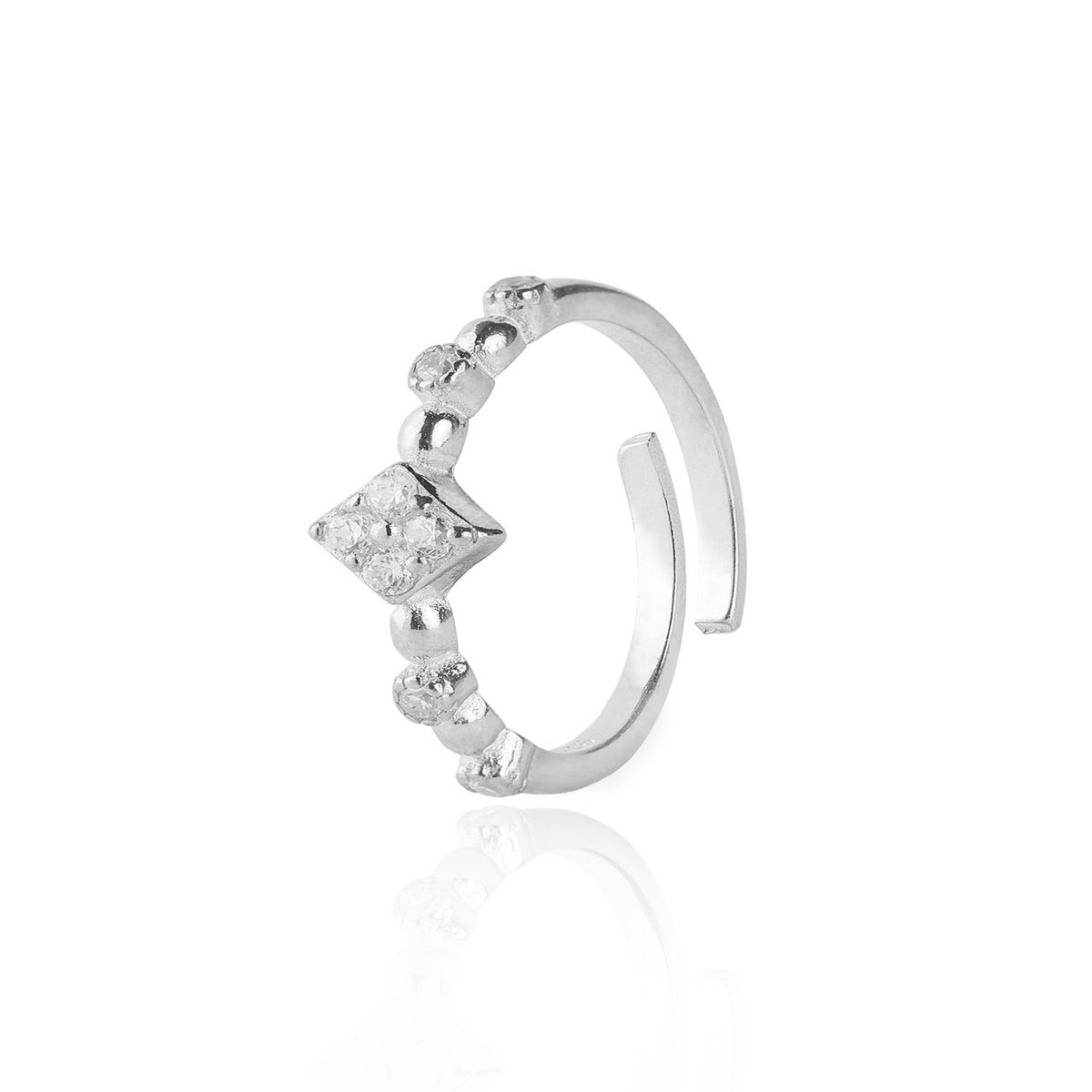 JB JOYAS BARON - Anillo de Plata Esterlina 925 Rombo Circon Ajustable