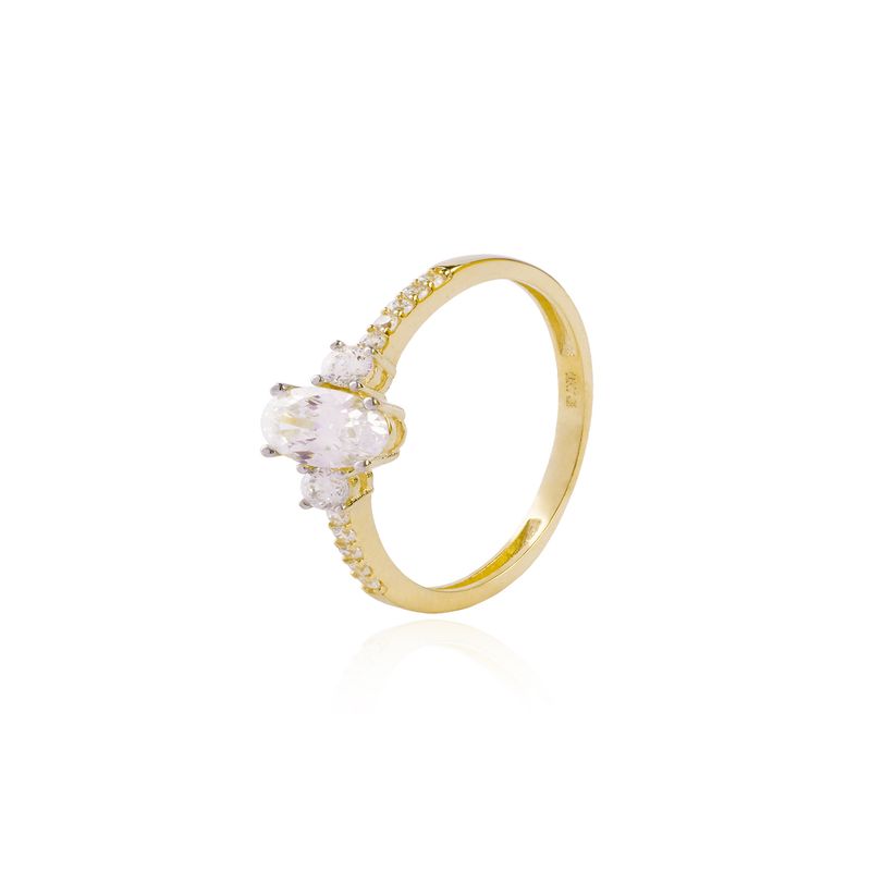 JB JOYAS BARON - Anillo Compromiso de Oro 18Kt Circon Central Ovalado
