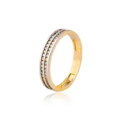 JB JOYAS BARON - Anillo Compromiso de Oro 18Kt Doble Riel Cintillo Circonita