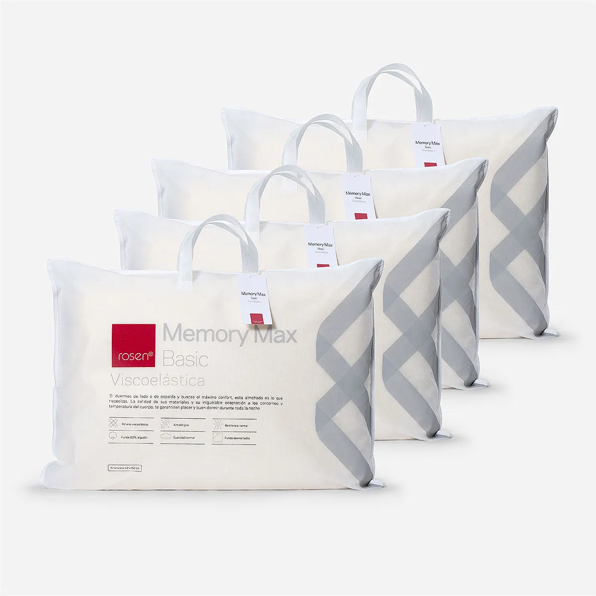ROSEN - Set 4 Almohadas Rosen Memory Max Basic Americana 42x62 cm