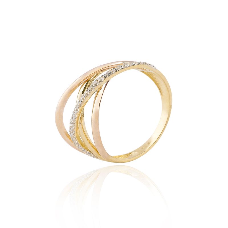 JB JOYAS BARON - Anillo de oro  18kt Circón Bicolor cruzado