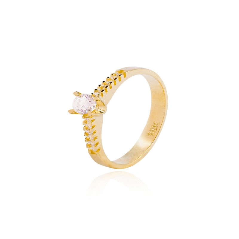 JB JOYAS BARON - Anillo de oro 18kt Circón Solitario 3.5 mm engastes laterales