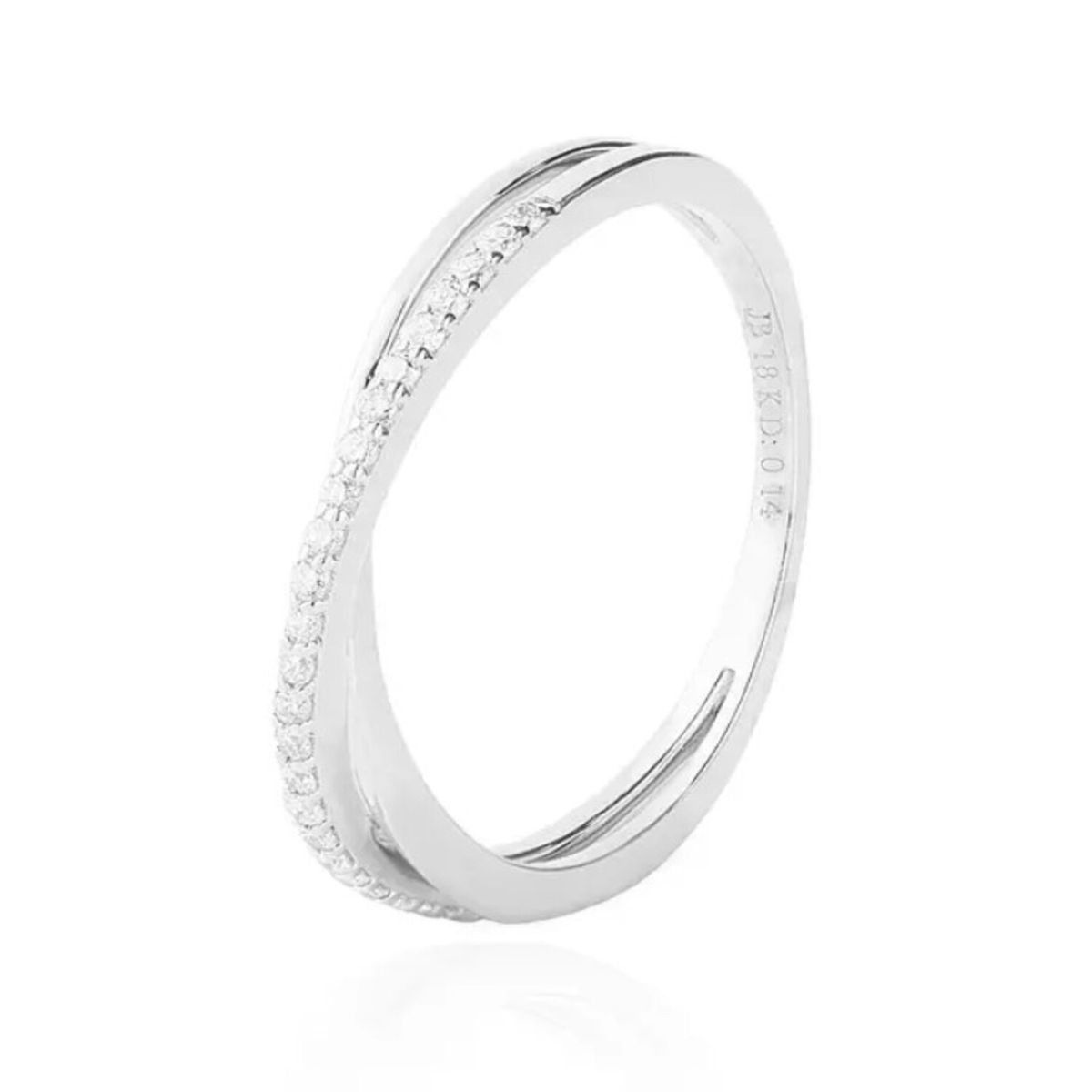 JB JOYAS BARON - Anillo Oro Blanco 18Kt Medio Cintillo Diamantes Cruzado