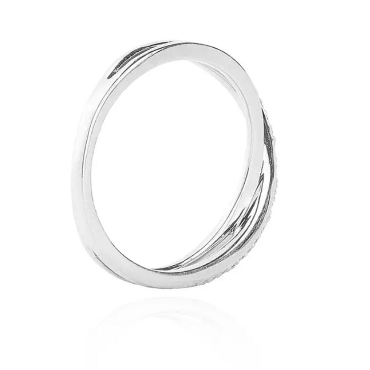 JB JOYAS BARON - Anillo Oro Blanco 18Kt Medio Cintillo Diamantes Cruzado