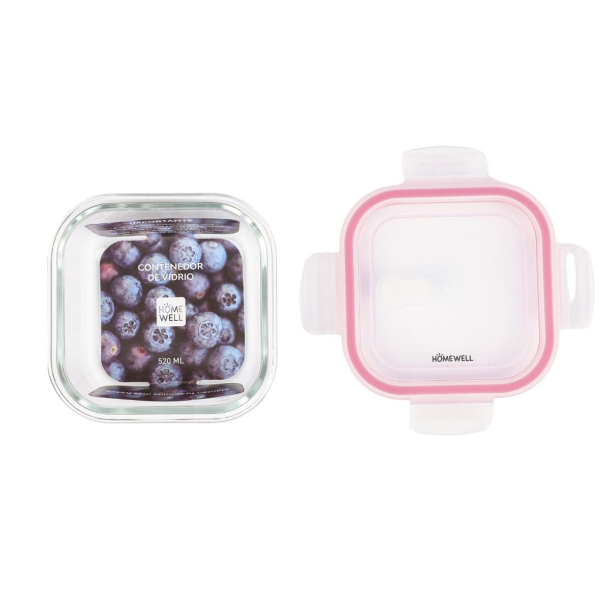 HOMEWELL - Contenedor Hermetico Vidrio Cuadrado 520ml HOMEWELL