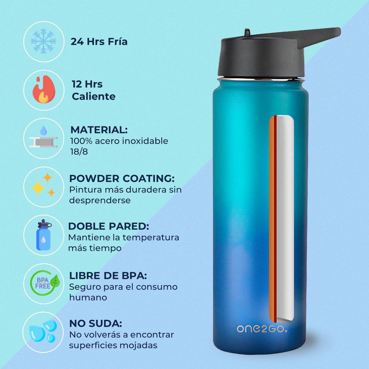 ONE2GO - Botella Termica Agua Acero Inox700ml - Azul oscuro