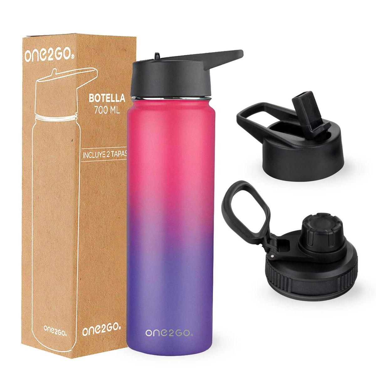 ONE2GO - Botella Termica Agua Acero Inox700ml - Fucsia