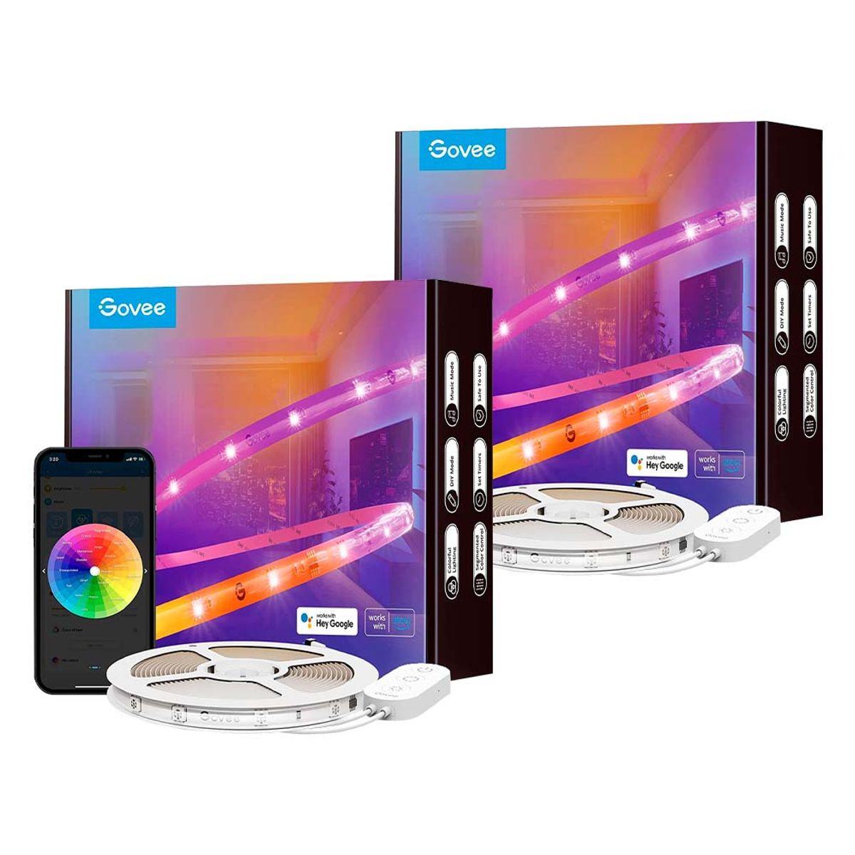 GOVEE - Pack 2x Tira de Luces LED RGBIC 5mts Wifi con Protector - Govee