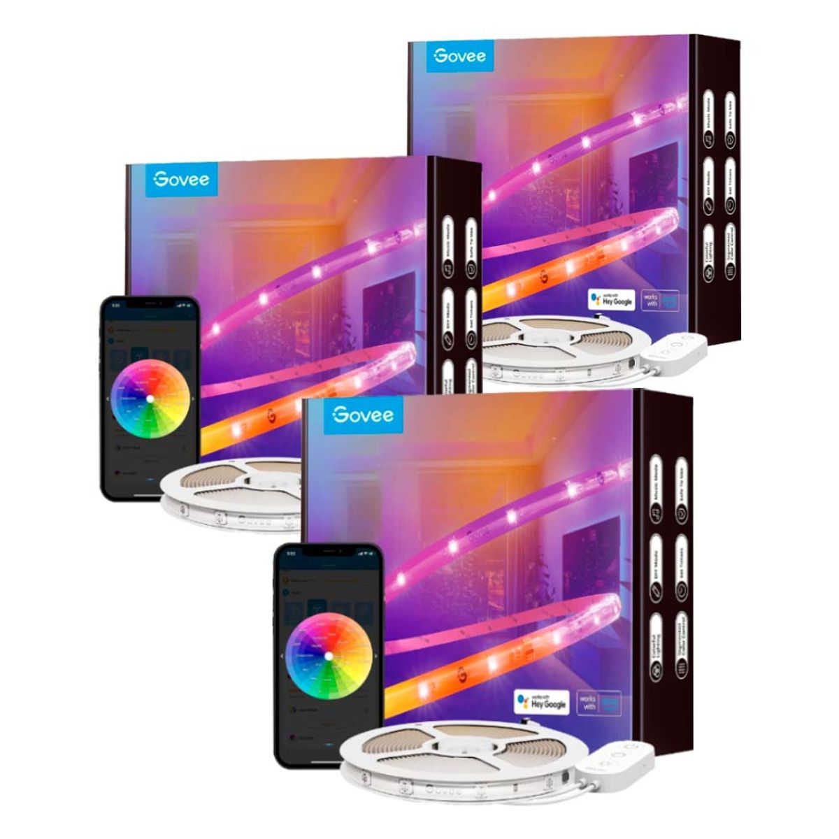 GOVEE - Pack 3x Tira de Luces LED RGBIC 5mts Wifi con Protector - Govee