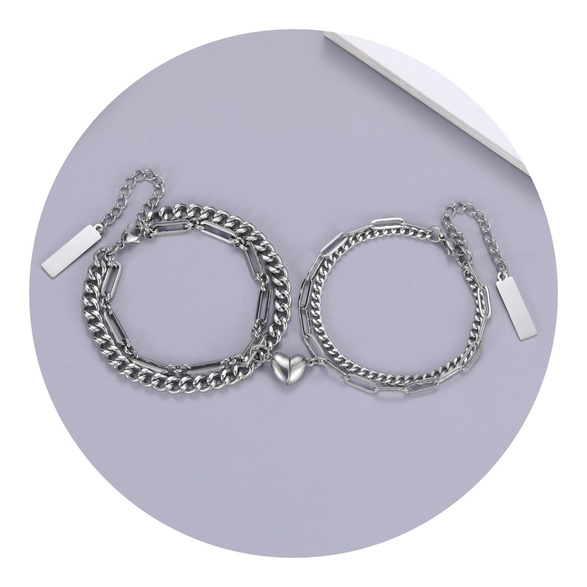 ZG JOYAS - Pulsera Parejas Doble Con Imán Corazón Regalo San Valentín