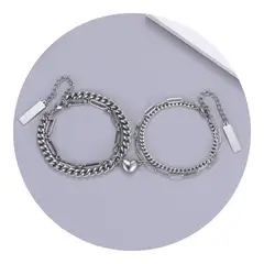 ZG JOYAS - Pulsera Parejas Doble Con Imán Corazón Regalo San Valentín