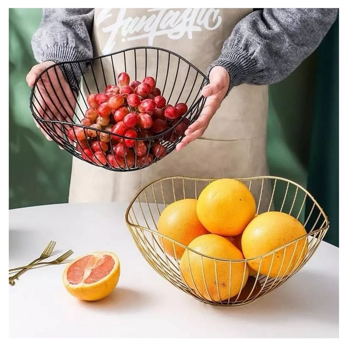 GENERICO - Cesta Metalica Para Frutas Y Verduras Multiuso Elegante.