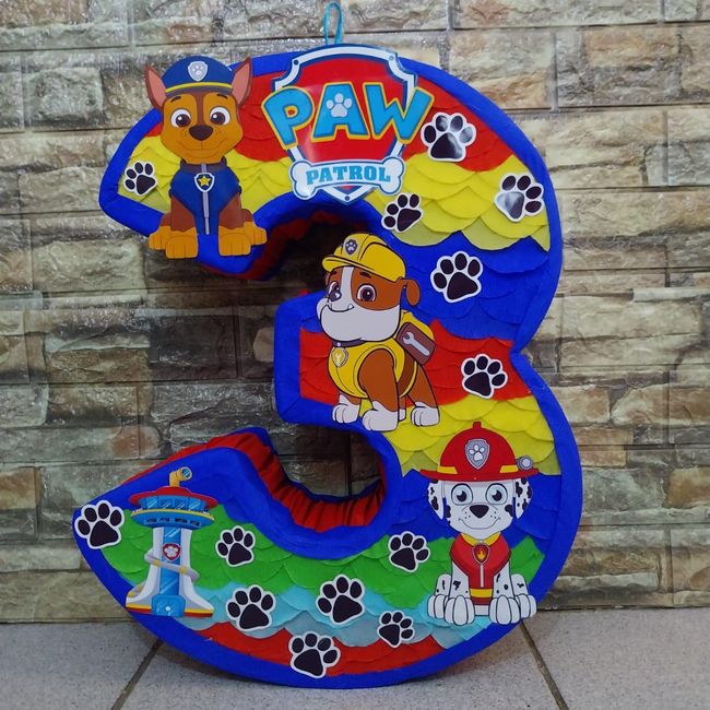 GENERICO - Piñata Paw Patrol patrulla Canina Numero 3 de 40cm