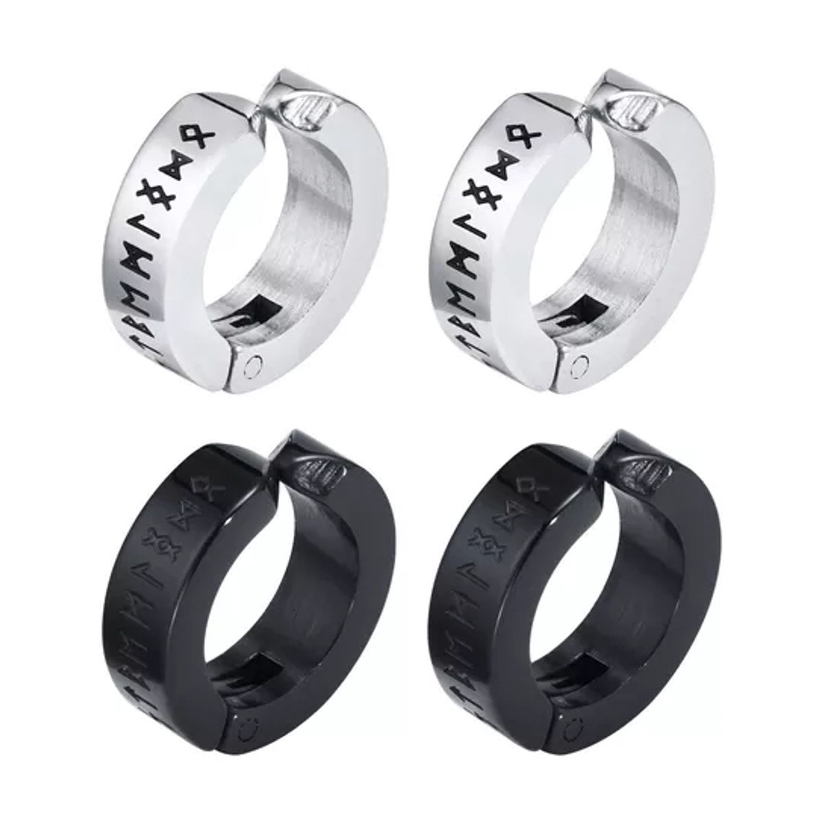 ZG JOYAS - Pack 2 Pares Aros Runas Vikingas Piercing Falso A Presión