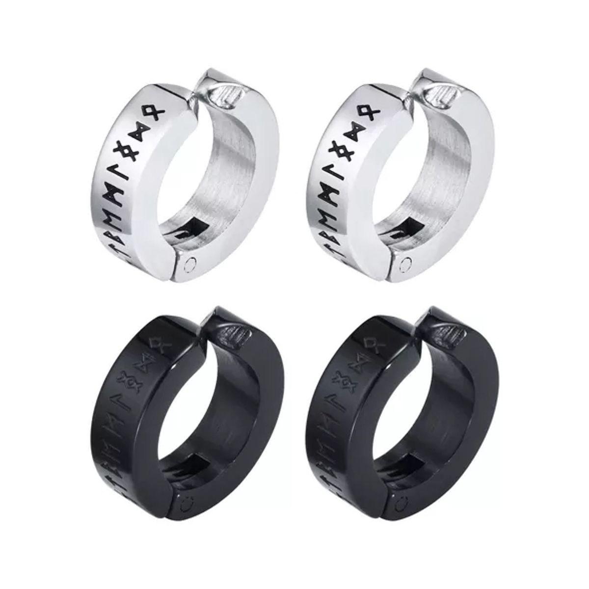 ZG JOYAS - Pack 2 Pares Aros Runas Vikingas Piercing Falso A Presión
