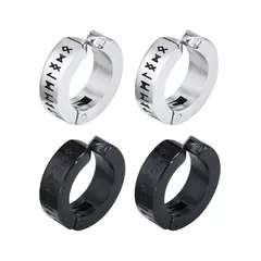 ZG JOYAS - Pack 2 Pares Aros Runas Vikingas Piercing Falso A Presión
