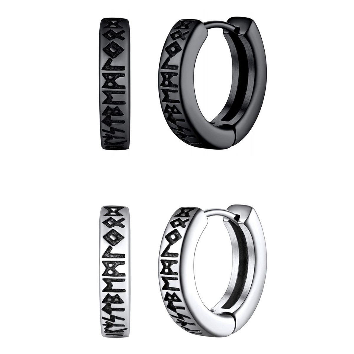 ZG JOYAS - Pack 2 Pares Aros Runas Vikingas Hombre Mujer Piercing Oreja