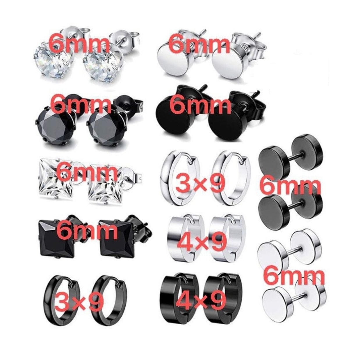 ZG JOYAS - Pack 12 Pares Aros Pendientes Unisex Piercing Oreja