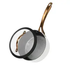 DANNY HOME - Cacerola Moderna Blanca con Mango Dorado Y Tapa Vidrio 18cm