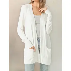 MOSS ROSE - Cárdigan midi de punto para mujer sin bolsillos abotonados.