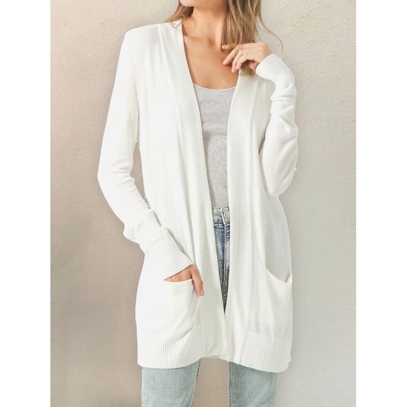 MOSS ROSE - Cárdigan midi de punto para mujer sin bolsillos abotonados.
