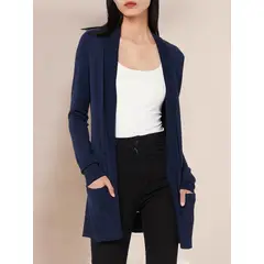 MOSS ROSE - Cárdigan midi de punto para mujer sin bolsillos abotonados.