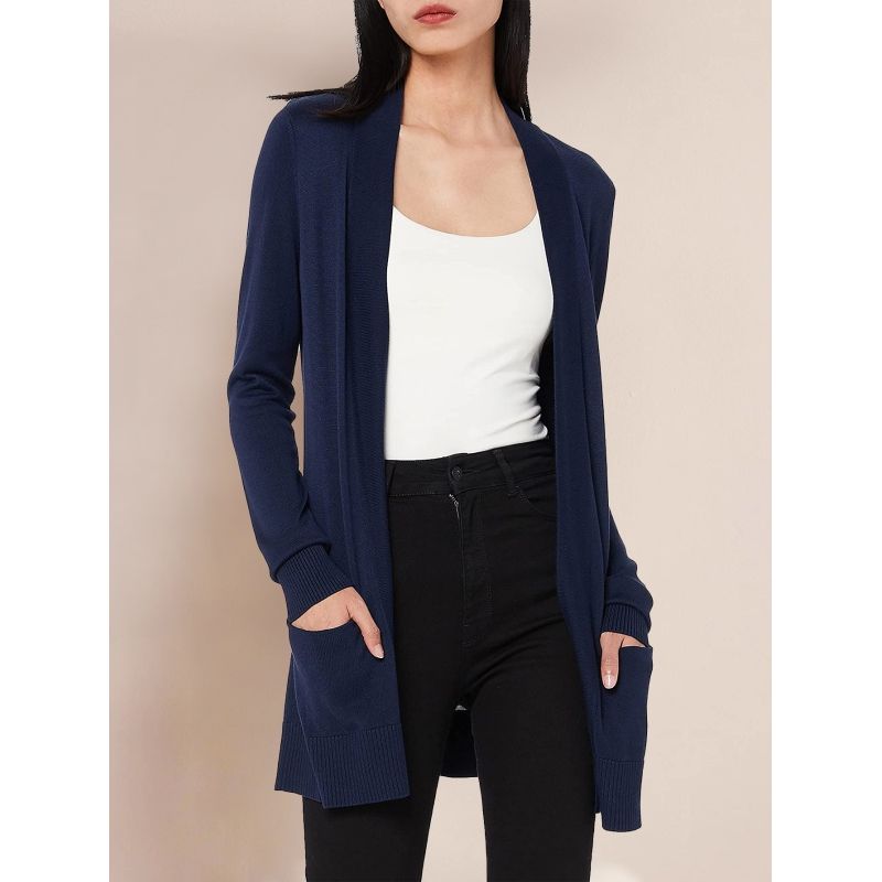 MOSS ROSE - Cárdigan midi de punto para mujer sin bolsillos abotonados.