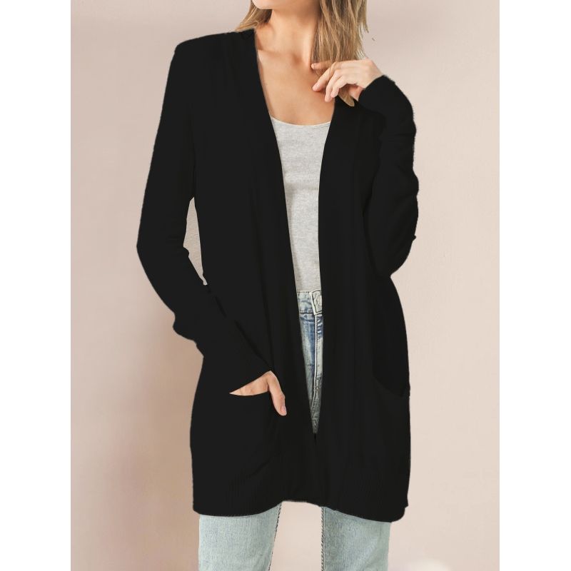 MOSS ROSE - Cárdigan midi de punto para mujer sin bolsillos abotonados