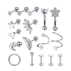 GENERICO - 17pcs Piercing Aretes Oreja Cartílago Amor Acero Inoxidable