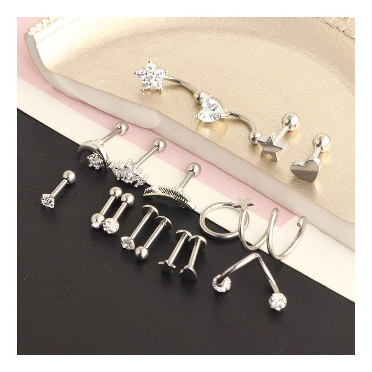 ZG JOYAS - 17pcs Piercing Aretes Oreja Cartílago Amor Acero Inoxidable