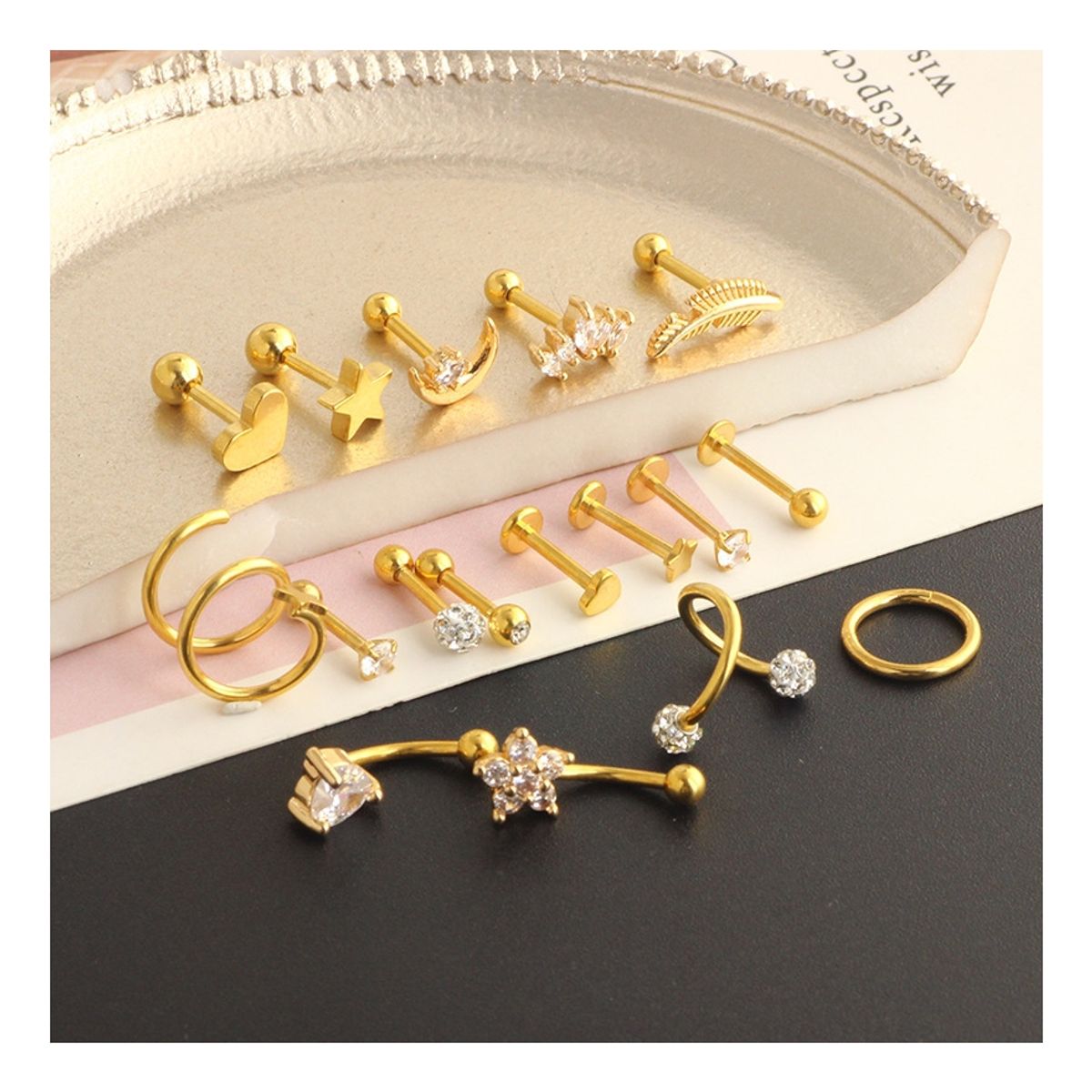 GENERICO - 17pcs Piercing Aretes Oreja Cartílago Amor Acero Inoxidable