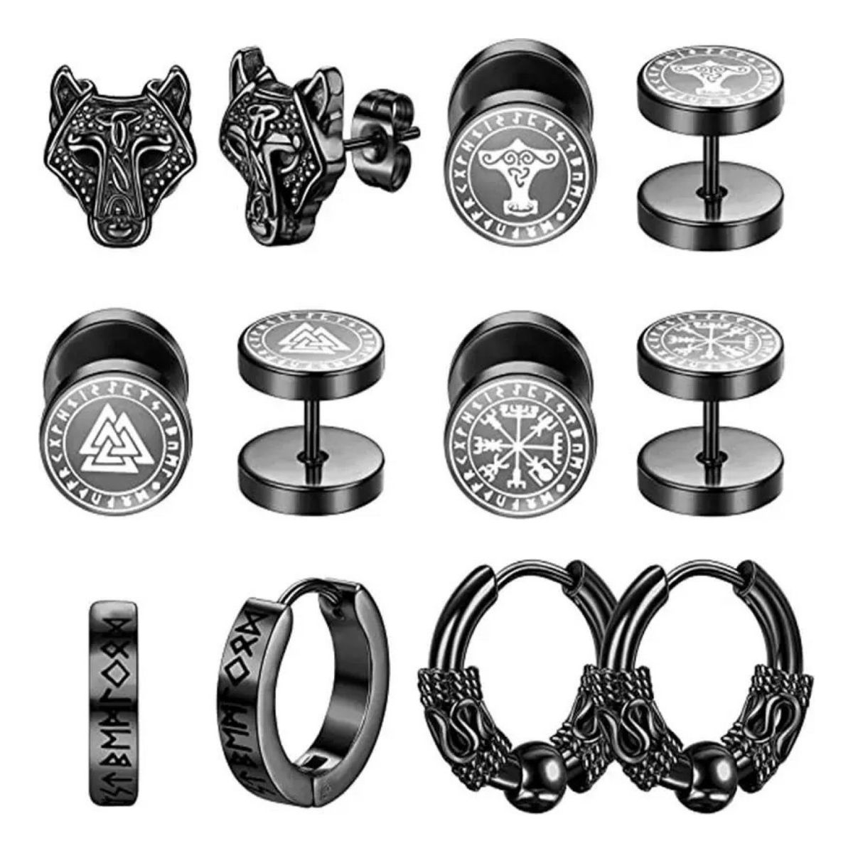 ZG STORE - 6 Pares Aretes Con Piercing Pendientes Runas Vikingas Hombre