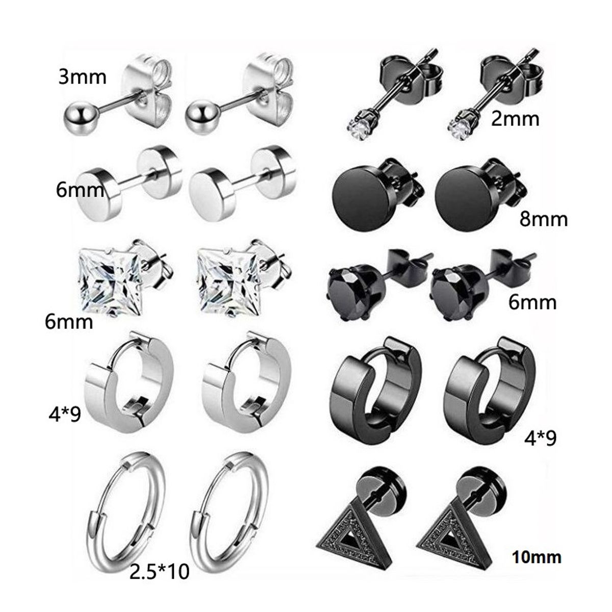ZG JOYAS - Pack 10 Pares Aros Pendientes Unisex Piercing Oreja