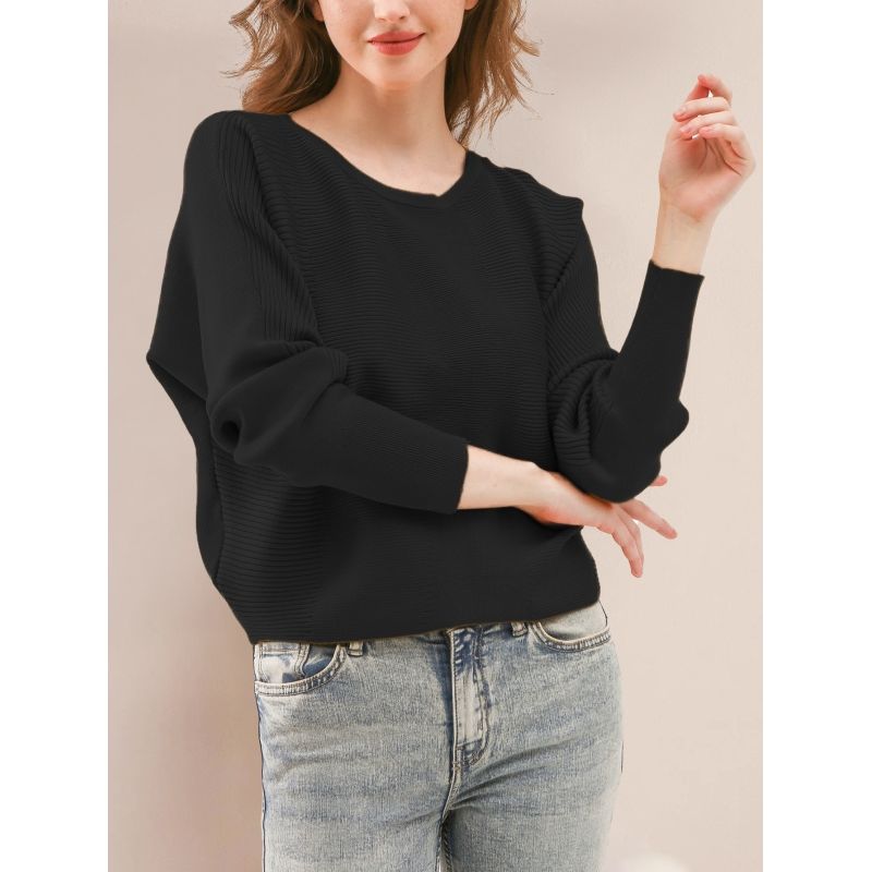 MOSS ROSE - Jersey holgado de manga larga y cuello redondo para mujer