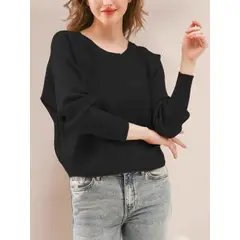 MOSS ROSE - Jersey holgado de manga larga y cuello redondo para mujer