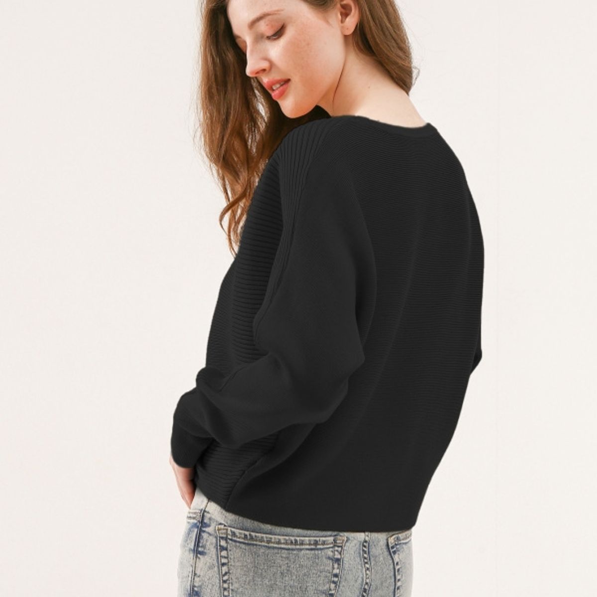 MOSS ROSE - Jersey holgado de manga larga y cuello redondo para mujer