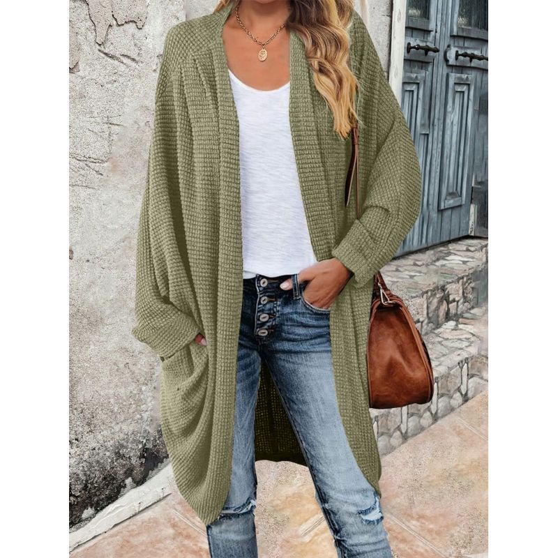 MOSS ROSE - Cárdigan de punto largo casual sin botones para mujer
