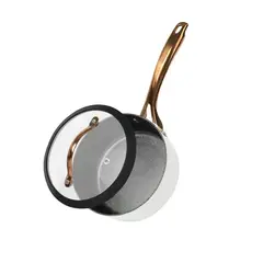 DANNY HOME - Cacerola Moderna Blanca con Mango Dorado Y Tapa Vidrio 16cm