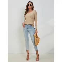 MOSS ROSE - Jersey holgado de manga larga y cuello en V para mujer