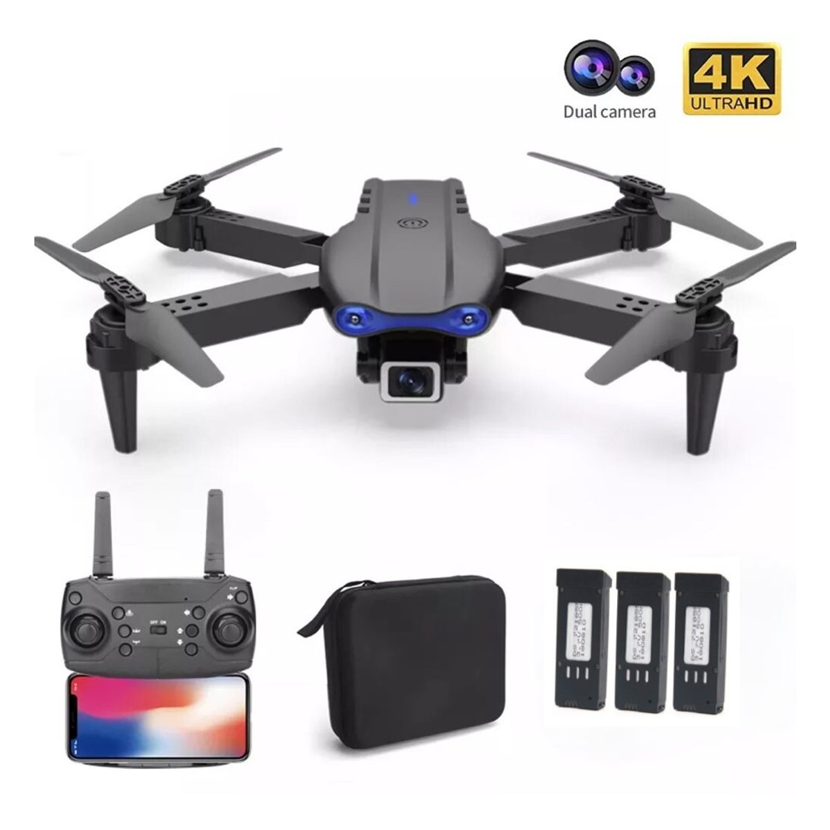 ACTUAL - Dron x3 Baterías 4k Ultra Hd Doble Cámara Bolso Control Remoto Wifi