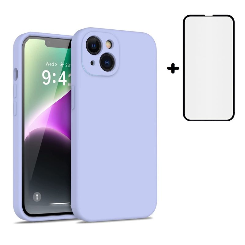 GENERICO - Carcasa Silicona Para iPhone 14 Lila y Lamina Completa