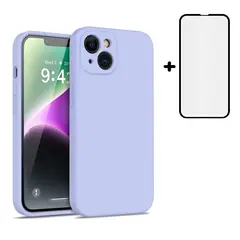 GENERICO - Carcasa Silicona Para iPhone 14 Lila y Lamina Completa